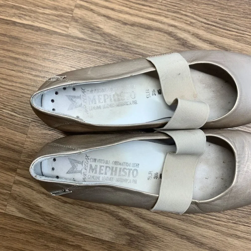 MEPHISTO‎ Baline Leather Mary Jane Flat Shoes (Gold/Tan) Women's US 6 EU 3.5